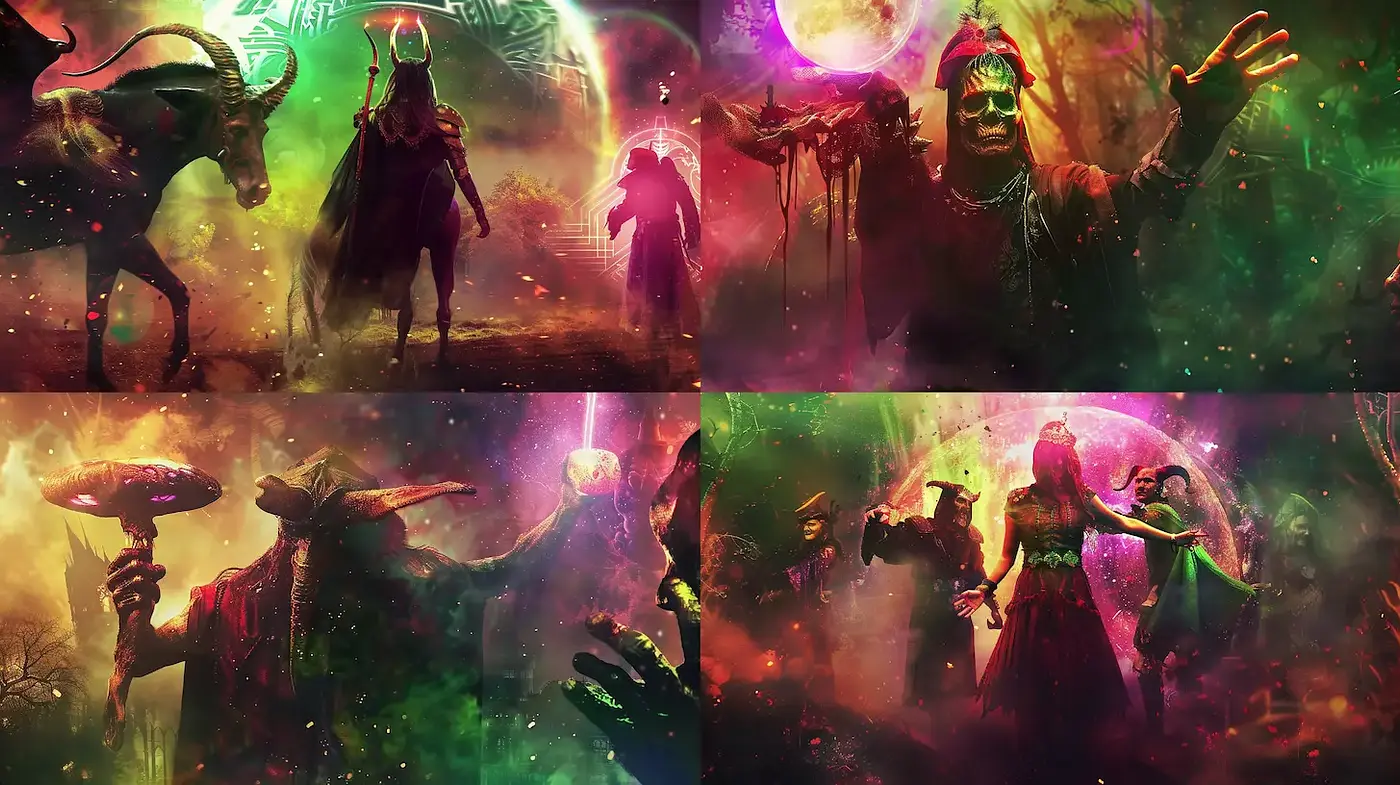 Ethereal Scenes of Dark Fantasy with a Vibrant Color Explosion - Midjourney sref style