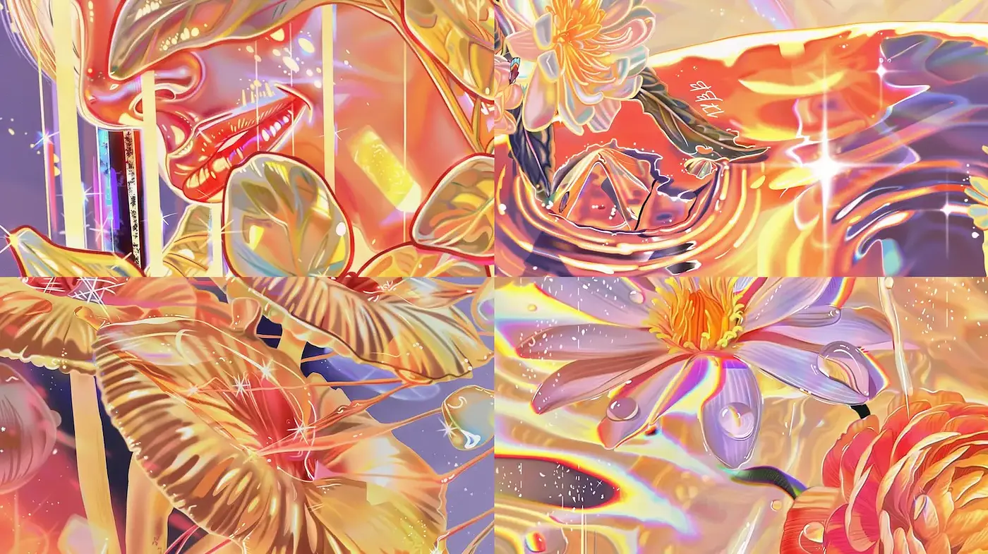 Vibrant and Ethereal Floral Abstraction with Dreamlike Qualities - Midjourney sref style