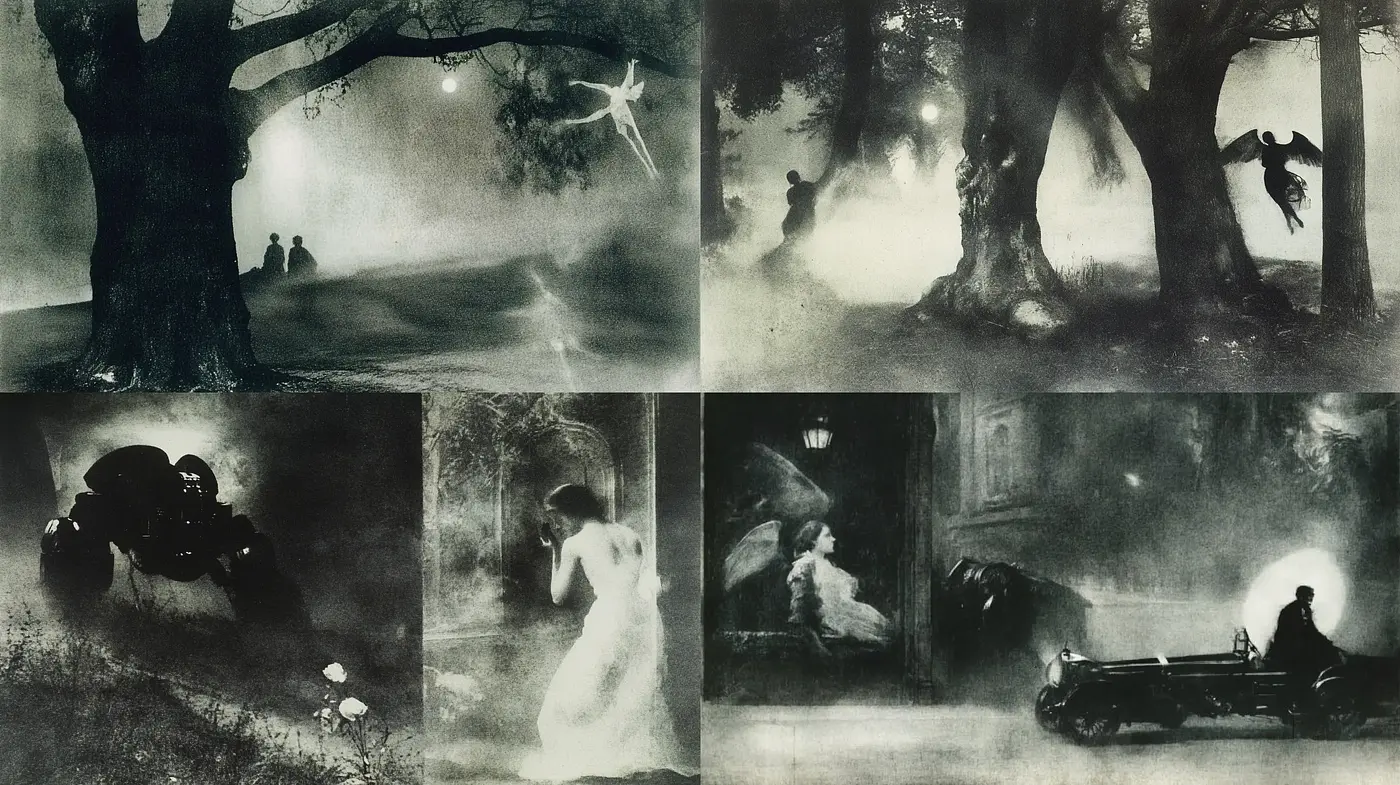 Ethereal Nocturnes: A Homage to Evocative Monochrome Dreamscapes - Midjourney sref style