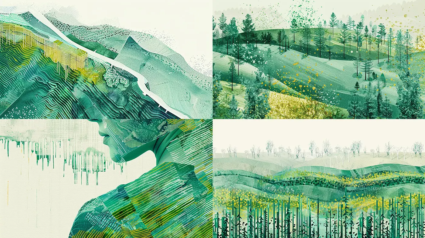 Serene Green Brushstroke Vistas - Midjourney sref style
