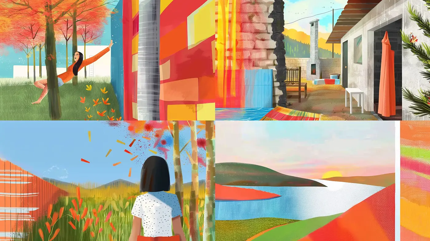 Vibrant Serenity in Textured Landscapes - Midjourney sref style