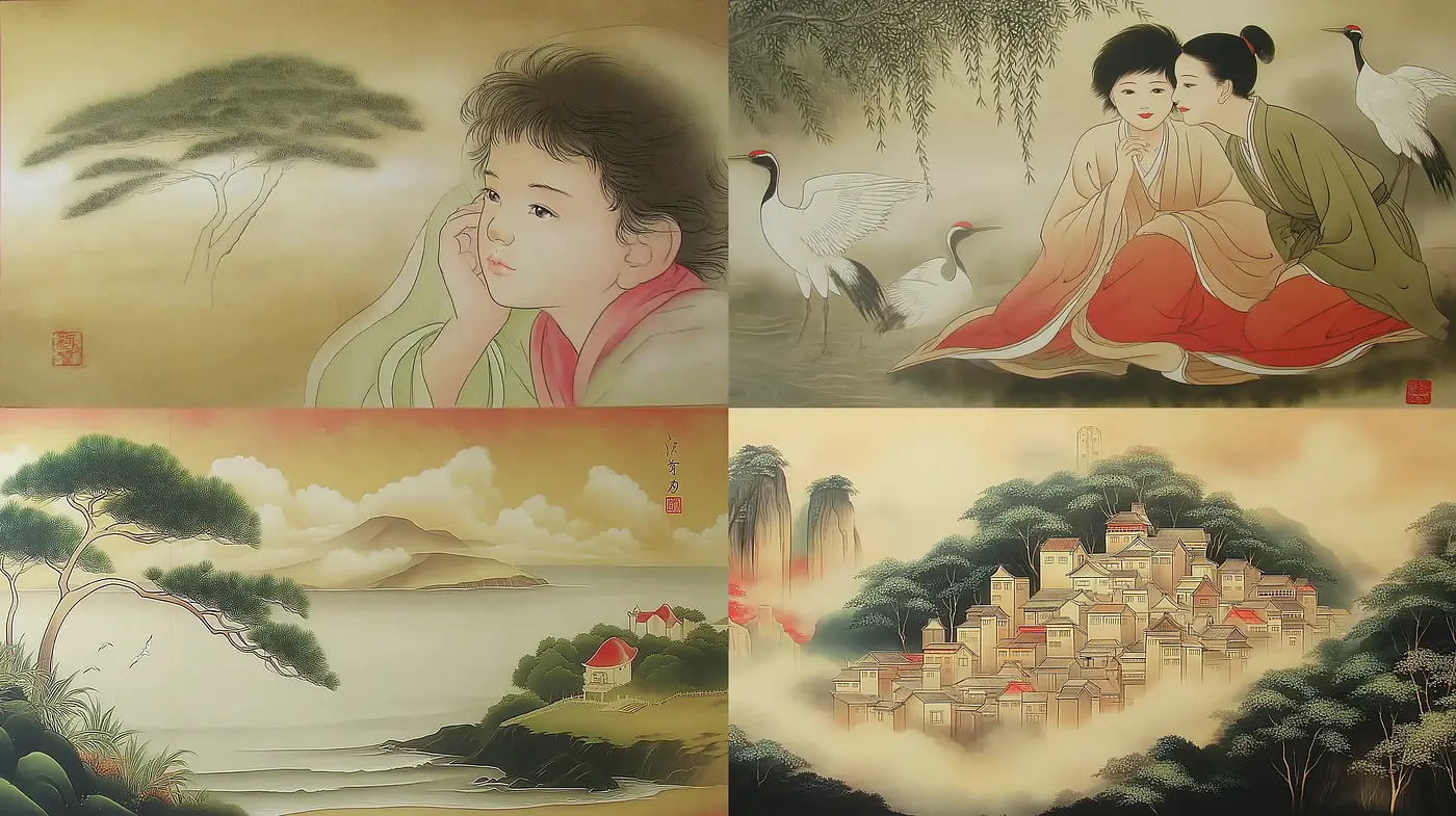 Elegant and Harmonious Representation of Traditional Asian Landscape and Culture - Midjourney sref style