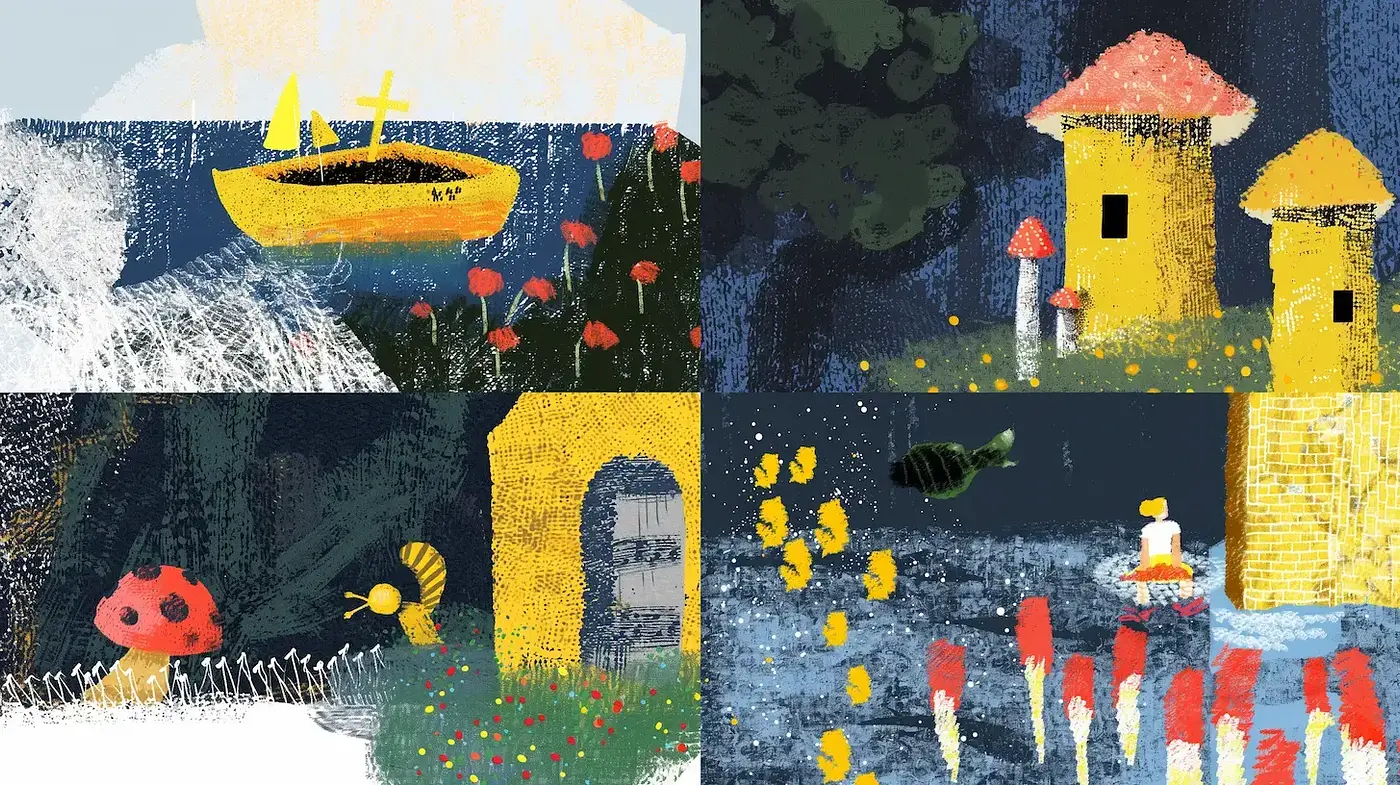 Whimsical Coastal Scenes with a Playful Artistic Touch - Midjourney sref style