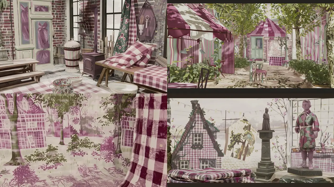 Whimsical Garden Tapestry - A Coalescence of Floral Vintage and Storybook Illustration - Midjourney sref style