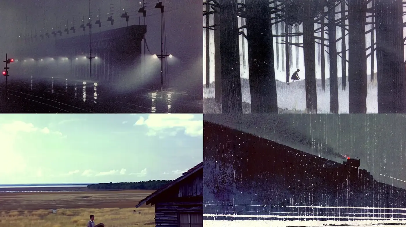 Melancholic Reverie: Cinematic Still Frames with a Luminous Monochromatic Essence - Midjourney sref style