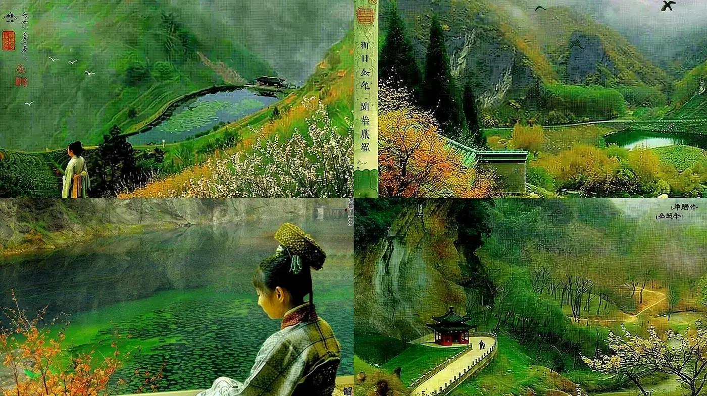 Serene East Asian-Influenced Landscape Interpretations - Midjourney sref style