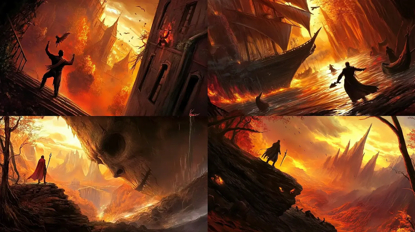 Dystopian Elegy: Apocalyptic Vistas in Warm Hues - Midjourney sref style