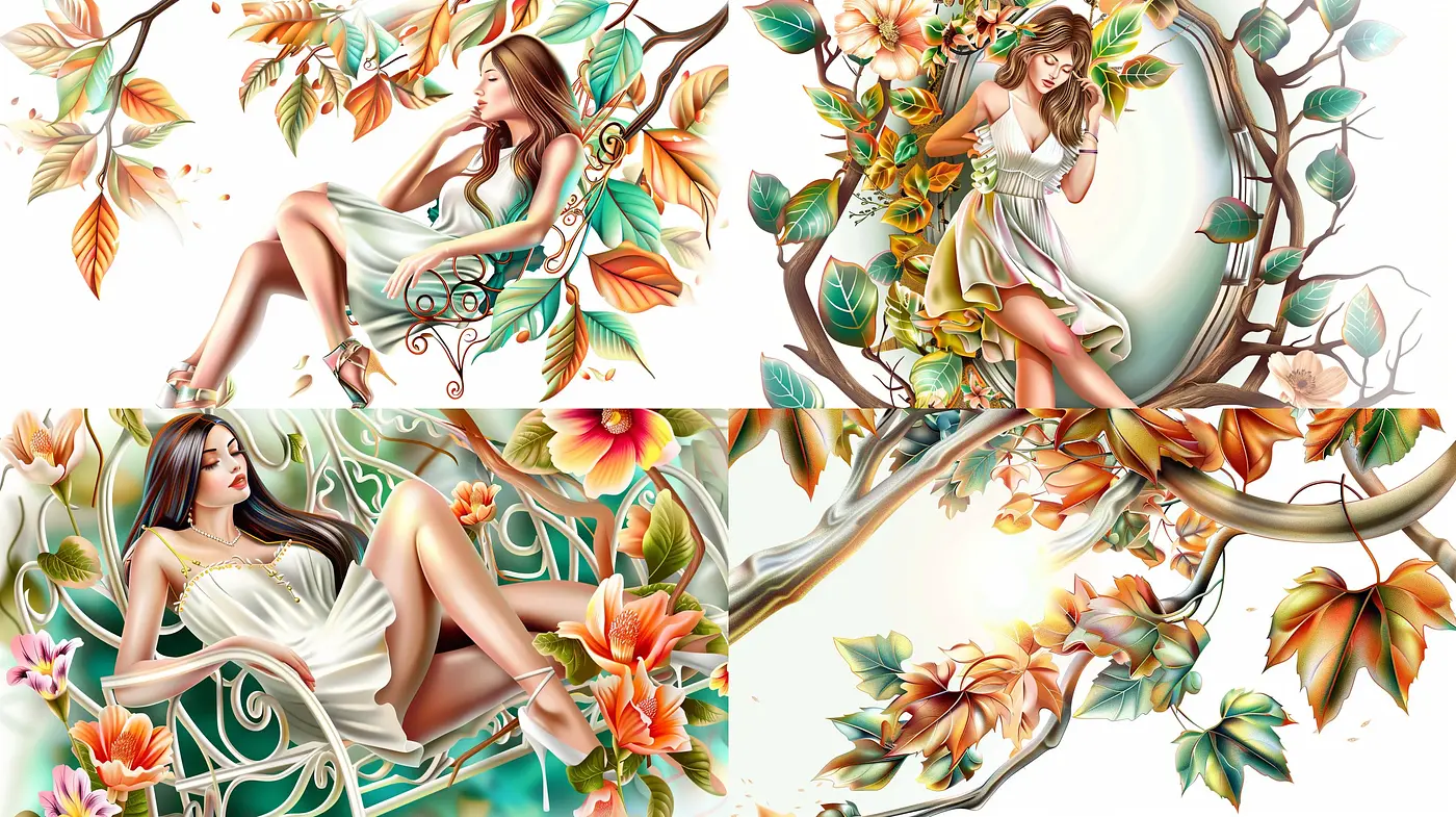 Ethereal Nature Embrace: A Fusion of Fantasy and Floral Whimsy - Midjourney sref style