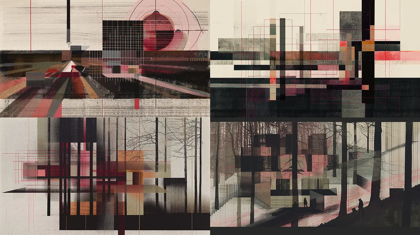 Abstract Geometrical Fusion with Muted Earthy Tones - Midjourney sref style