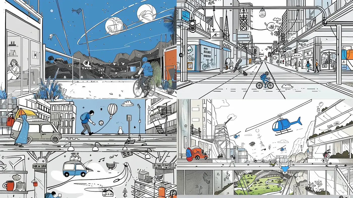 Futuristic urban landscapes with whimsical elements and vibrant contrasts - Midjourney sref style