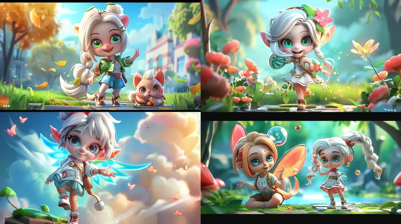 Charming and Playful Fantasy Character Illustrations with a Consistent Color Palette and Whimsical Vibe - Midjourney sref style