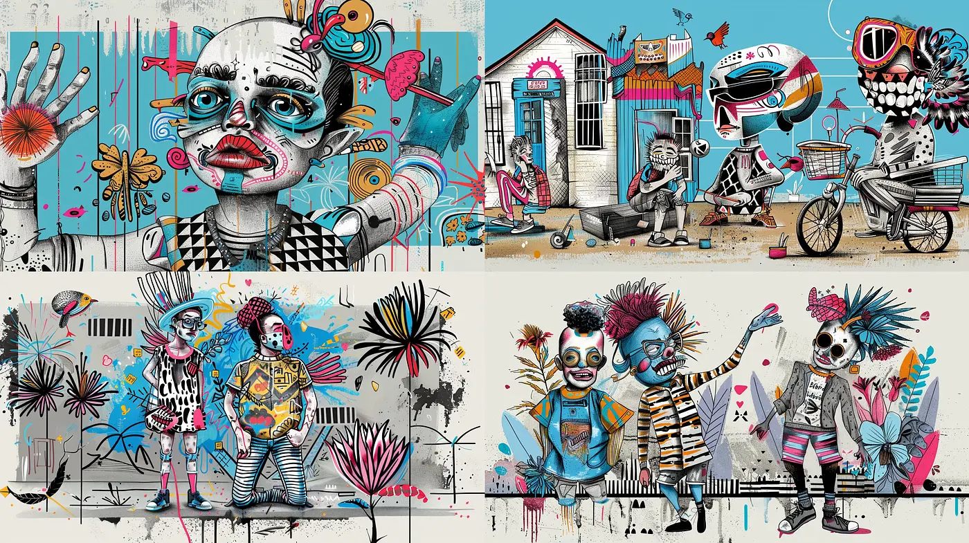 Eclectic Fusion of Graffiti Art and Surrealist Expression in Urban Dreamscapes - Midjourney sref style