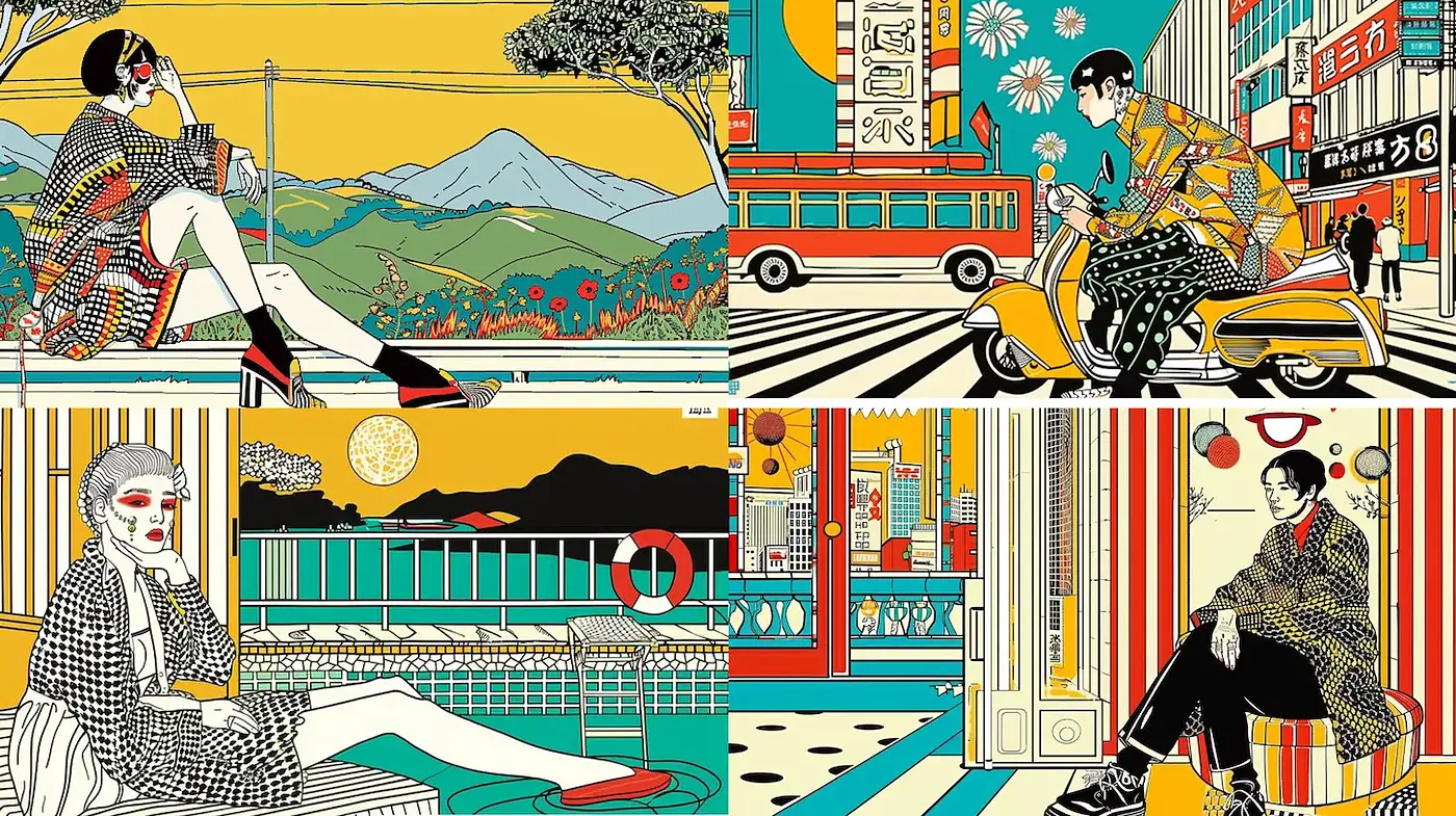 Vibrant and Eclectic Urban Aesthetic with Geometric Influences - Midjourney sref style