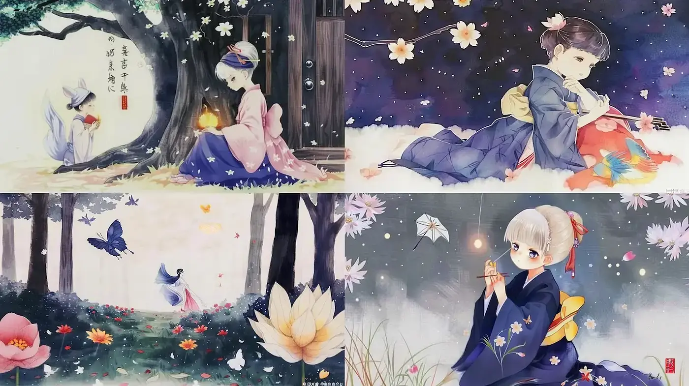 Serene Japanese-Inspired Illustrations with Gentle Whimsy - Midjourney sref style