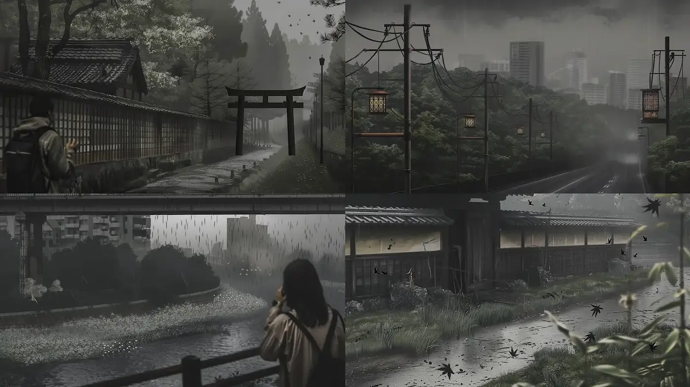 Atmospheric and Moody Japanese Urban Landscapes - Midjourney sref style