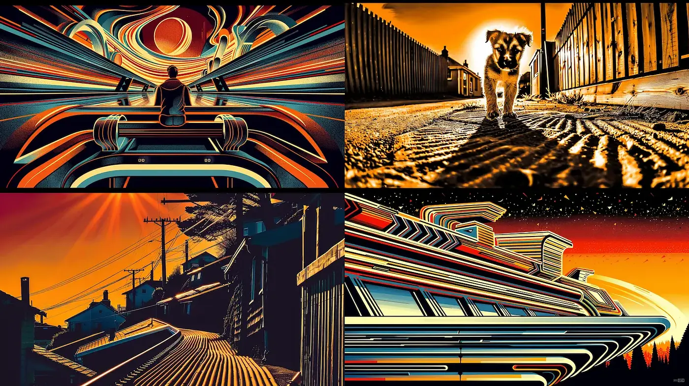 Vibrant retro-futuristic landscapes with a cohesive visual narrative - Midjourney sref style