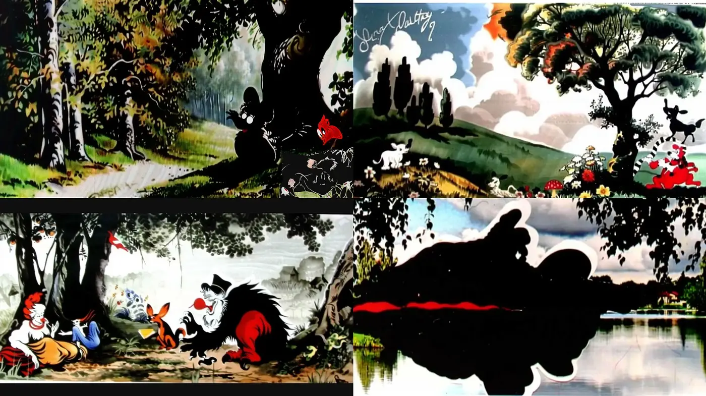 Vintage Animation Panorama with Stylized Natural Scenery - Midjourney sref style