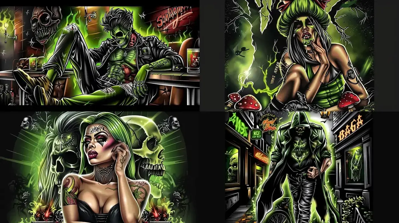 Vibrant Horror Art with a Retro Twist - Midjourney sref style