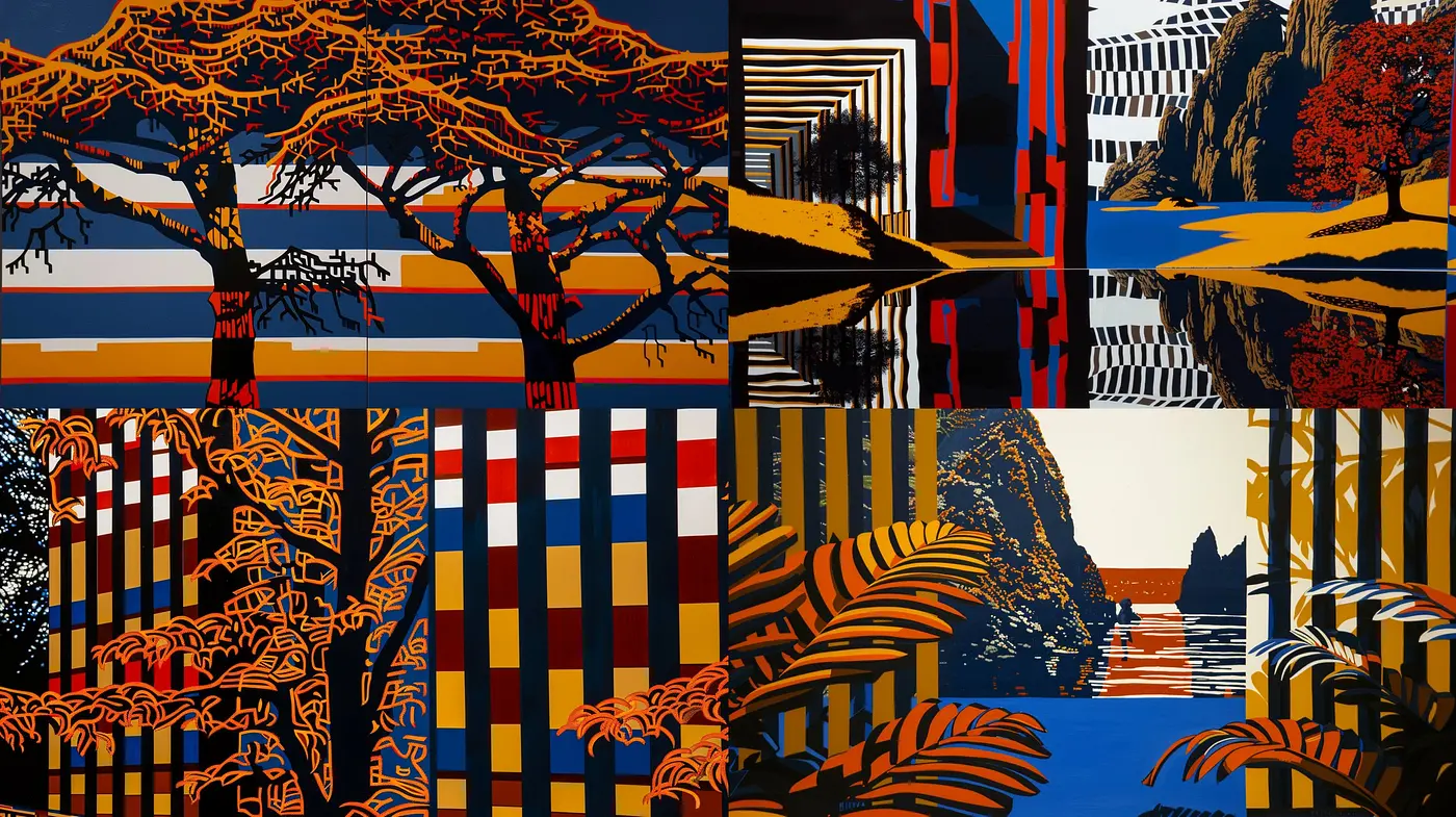 Surreal Contrasts and Geometric Abstraction in Vivid Colors - Midjourney sref style