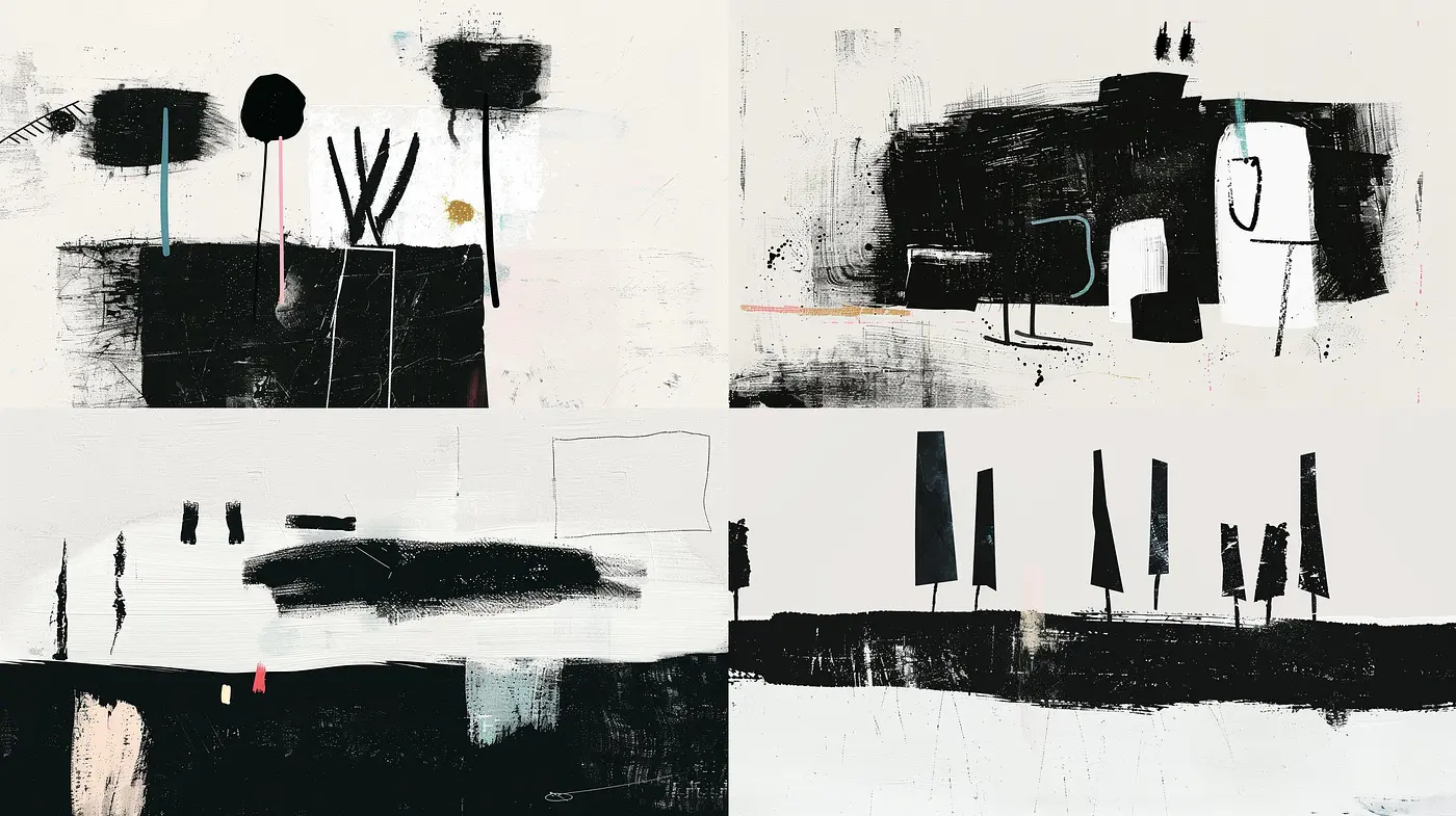 Monochromatic Abstraction with Textural Variance and Simplistic Forms - Midjourney sref style