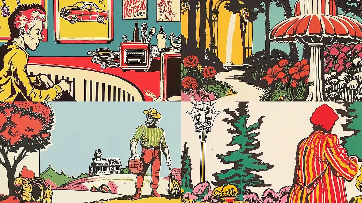 Vibrant Retro Comic-Style Illustrations with a Nostalgic Atmosphere - Midjourney sref style