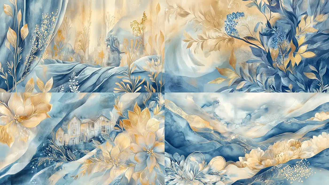 Ethereal Blue Botanical Dreamscapes - Midjourney sref style