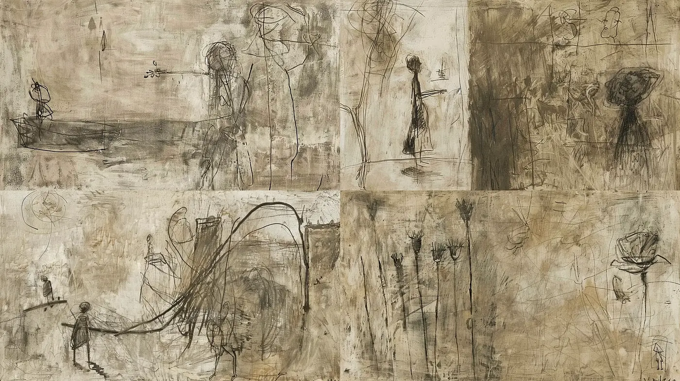 Abstract Expressionist Etchings with a Monochrome Essence - Midjourney sref style