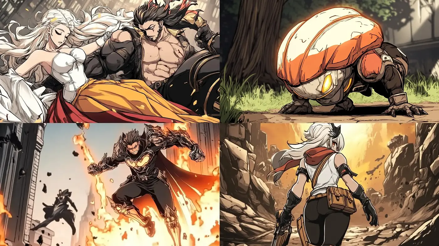 Dynamic Fantasy Action with Anime-Inspired Aesthetics and Earthy Tones - Midjourney sref style