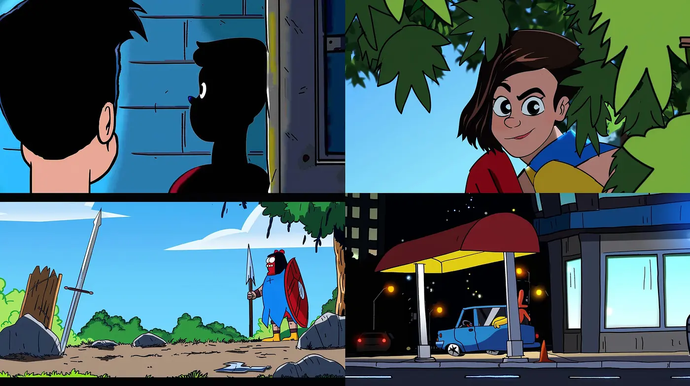 Bold Line Art and Vivid Colors Converge in Whimsical Cartoon Rendering - Midjourney sref style