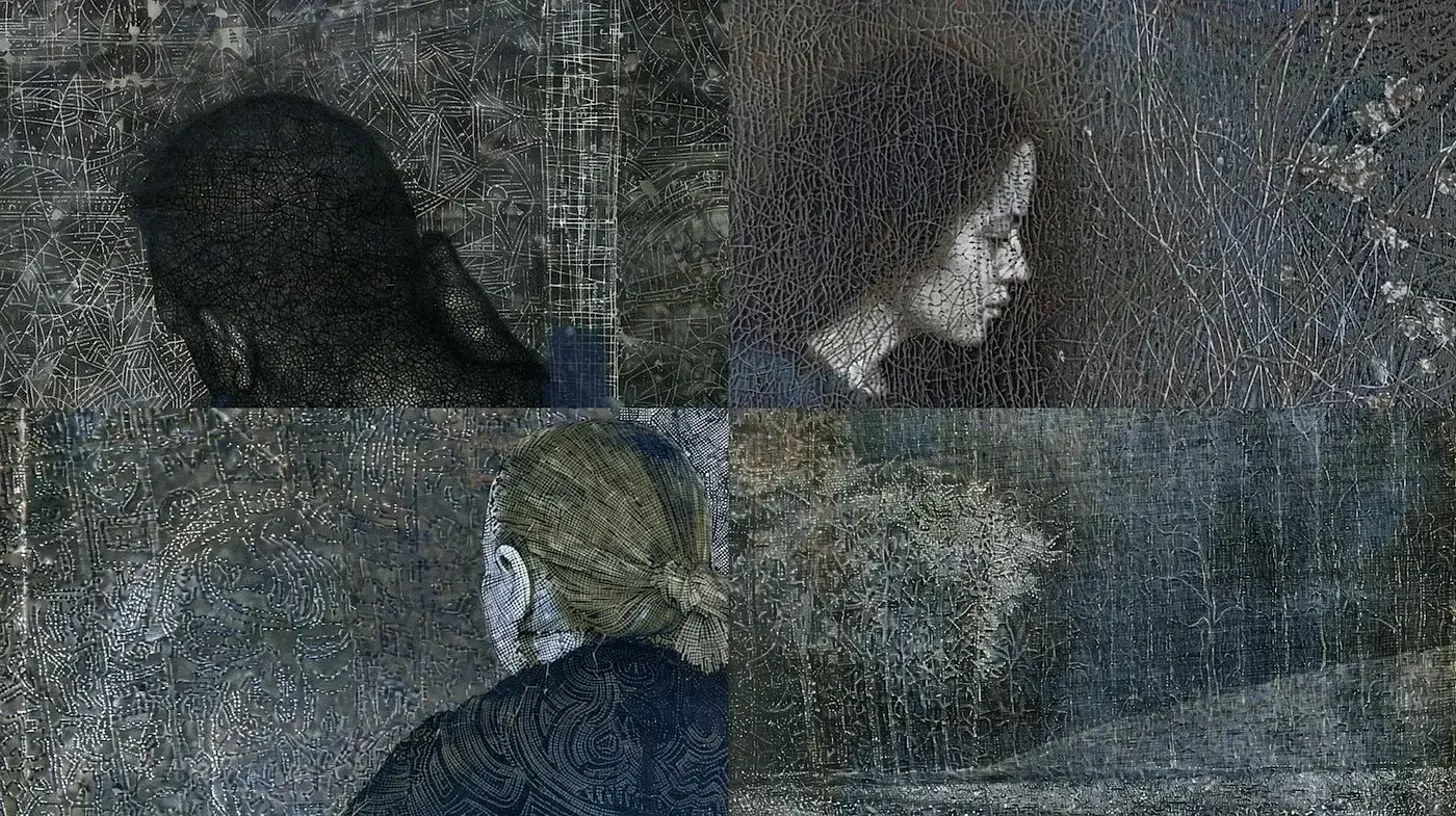 Ethereal Textured Portraiture with a Blue Moonlit Aesthetic - Midjourney sref style
