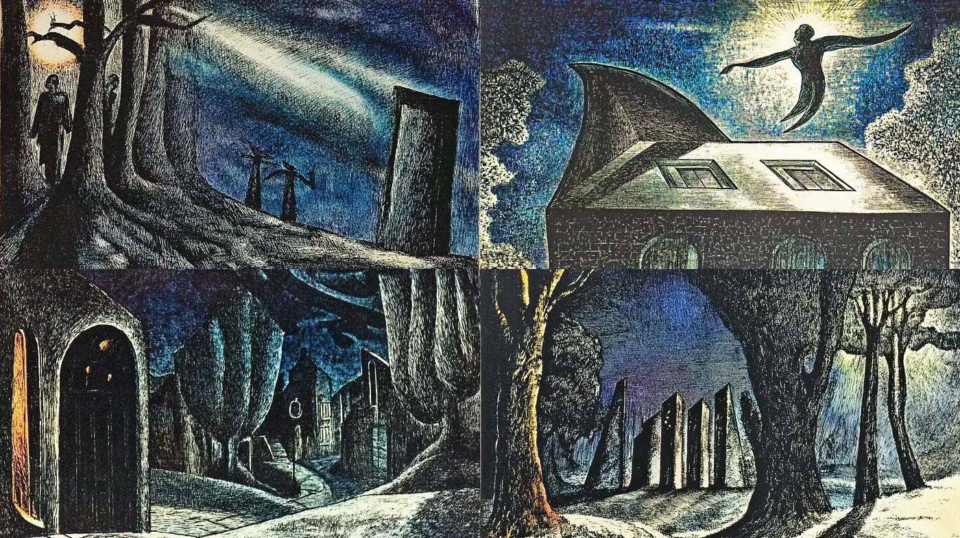 Mysterious Nocturnal Landscape with Surreal Overtones - Midjourney sref style