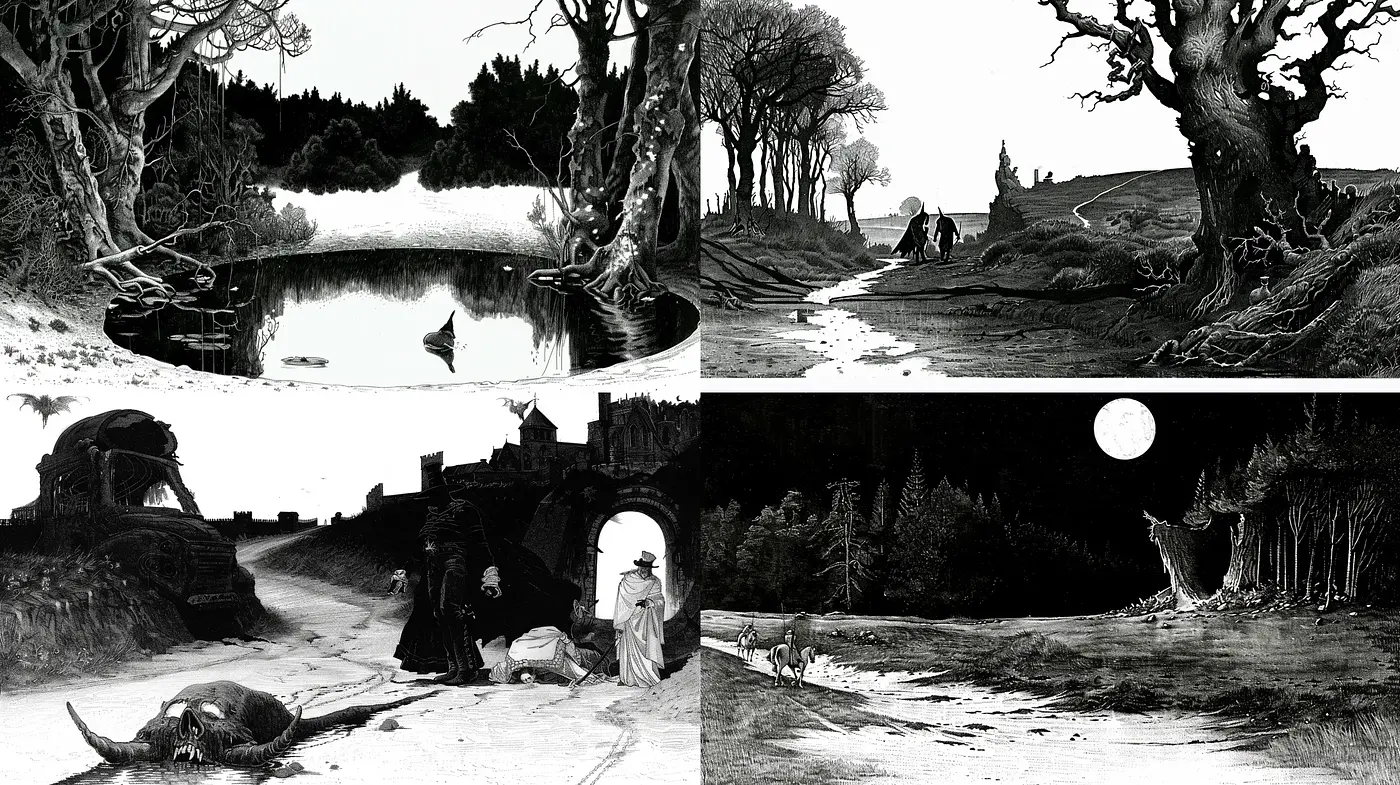 Gothic Elegance in Monochromatic Artistry - Midjourney sref style