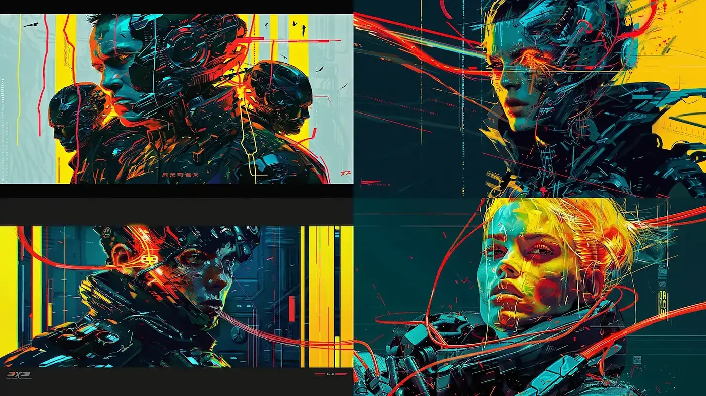 Futuristic Cyberpunk Aesthetic with Neon Vibrancy and Emotional Depth - Midjourney sref style