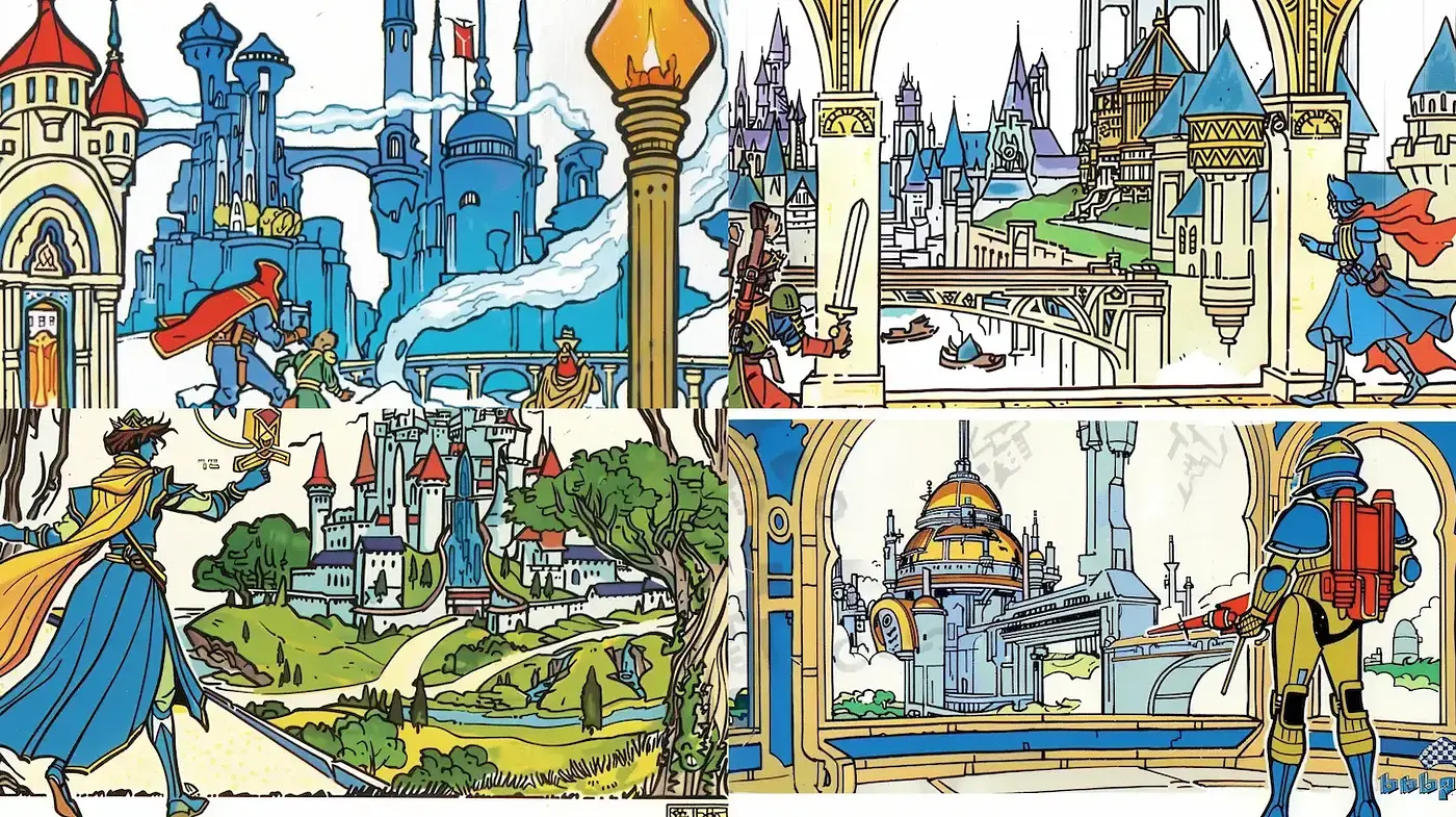 Whimsical Fantasy Worlds with a Blend of Historical and Futuristic Elements - Midjourney sref style