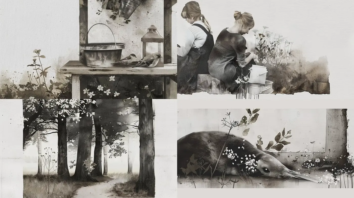 Ethereal Monochromatic Botanicals with a Touch of Whimsy - Midjourney sref style