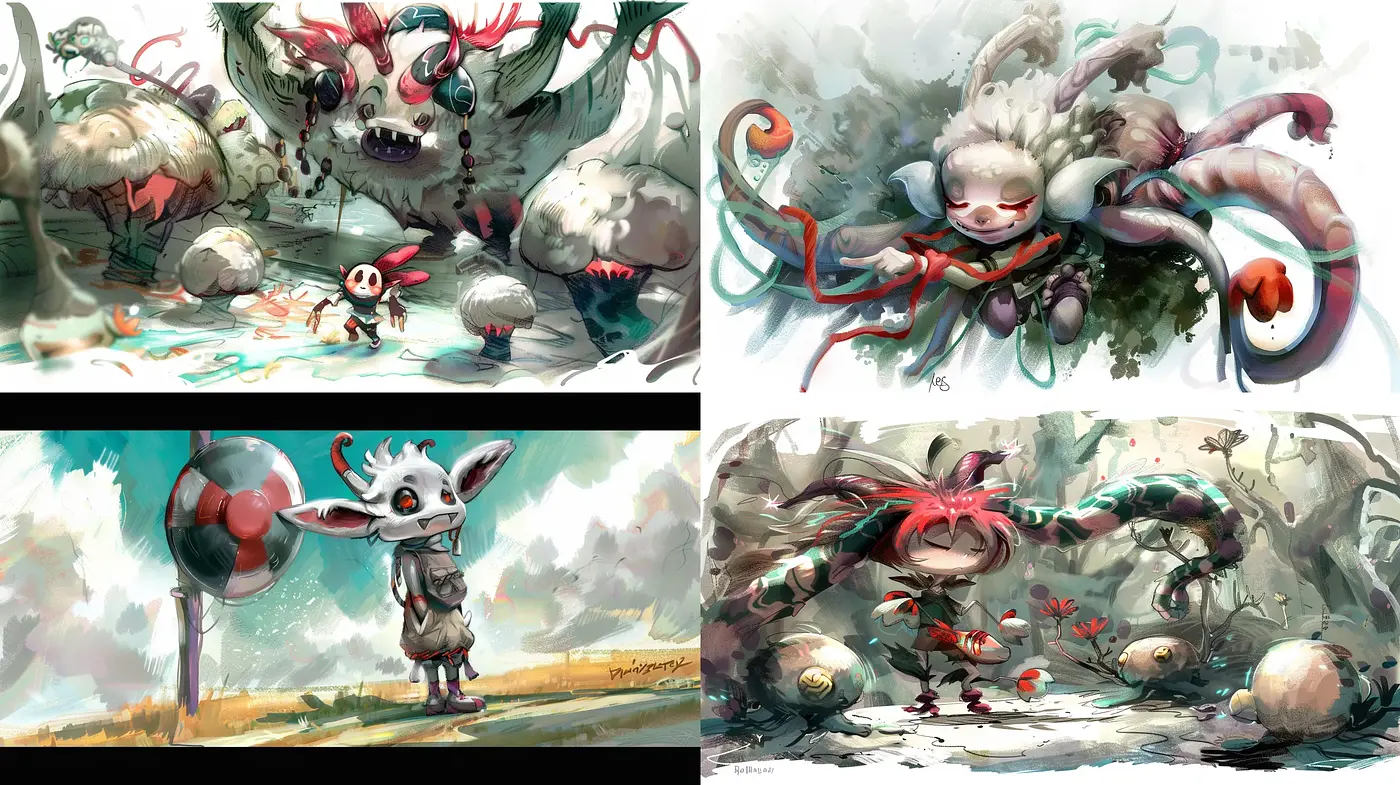 Surrealistic Fantasy Brushwork with Ethereal Creatures - Midjourney sref style
