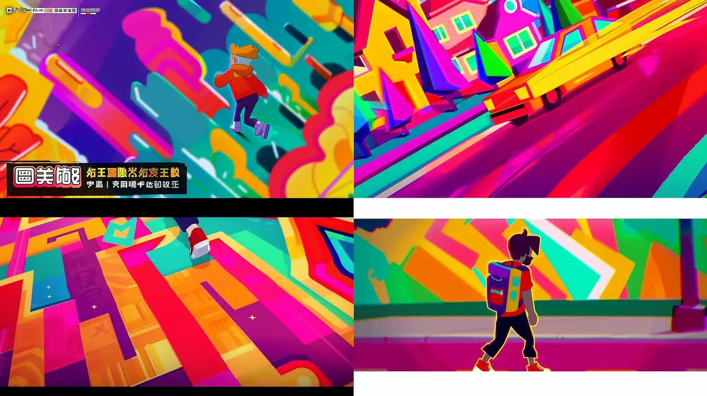 Vibrant and Dynamic Urban Animation with Geometric Elements - Midjourney sref style