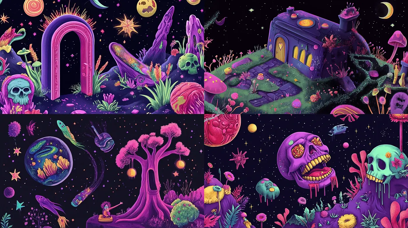 Psychedelic Dreamscape Fusion - Midjourney sref style