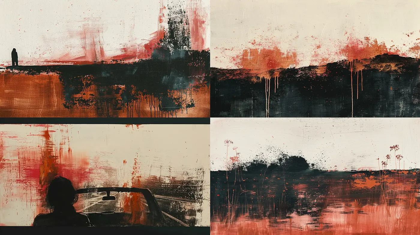Abstract Horizons in Crimson and Obsidian - Midjourney sref style