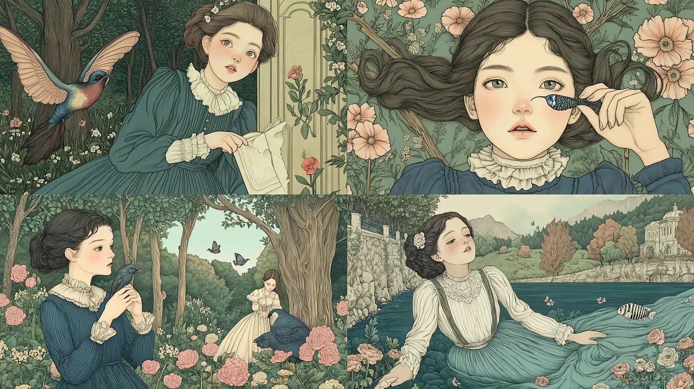 Ethereal Pastoral Elegance in Serene Earth Tones - Midjourney sref style