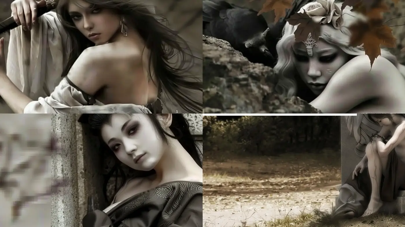 Ethereal Elegance in Monochrome: A Study in Graceful Poesy and Subdued Hues - Midjourney sref style