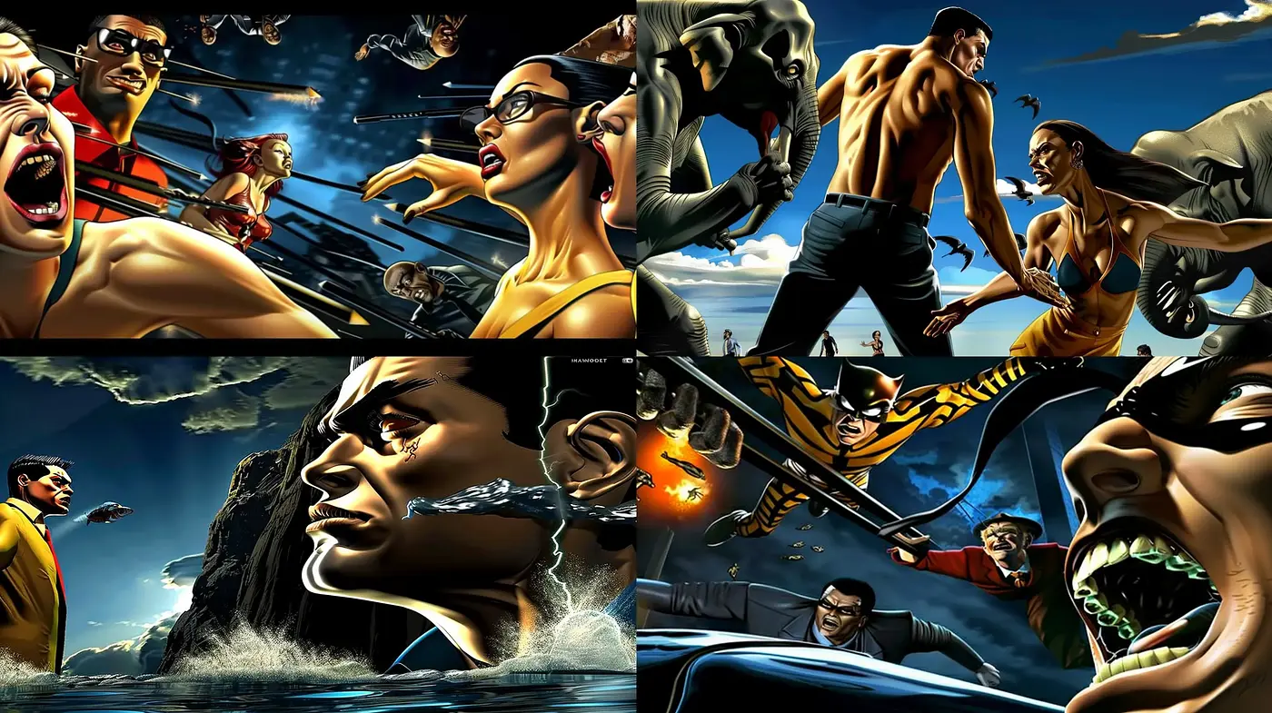 Dynamic Hyper-Realistic Graphic Novel Imagery - Midjourney sref style