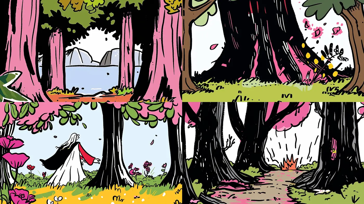 Whimsical Forest Voyages in Expressionist Ink - Midjourney sref style