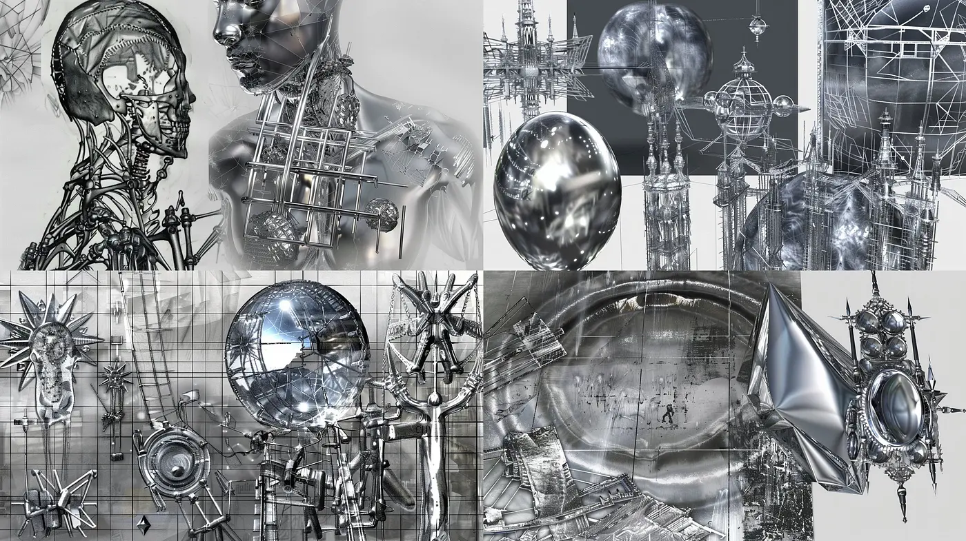 Futuristic Metallic Dreamscape with Surreal Overtones - Midjourney sref style