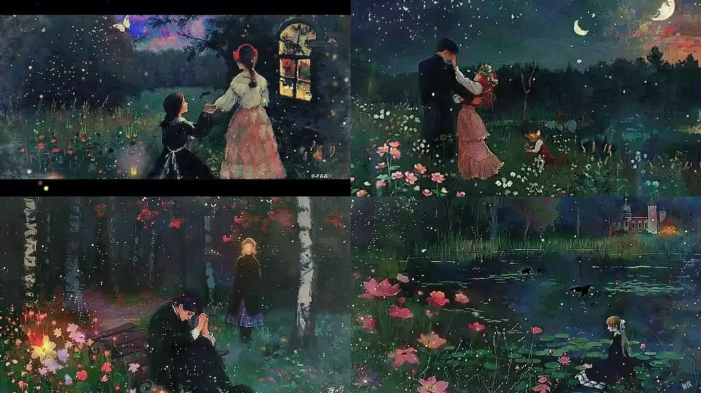 Enchanting Nighttime Scenes with a Whimsical and Dreamlike Aesthetic - Midjourney sref style