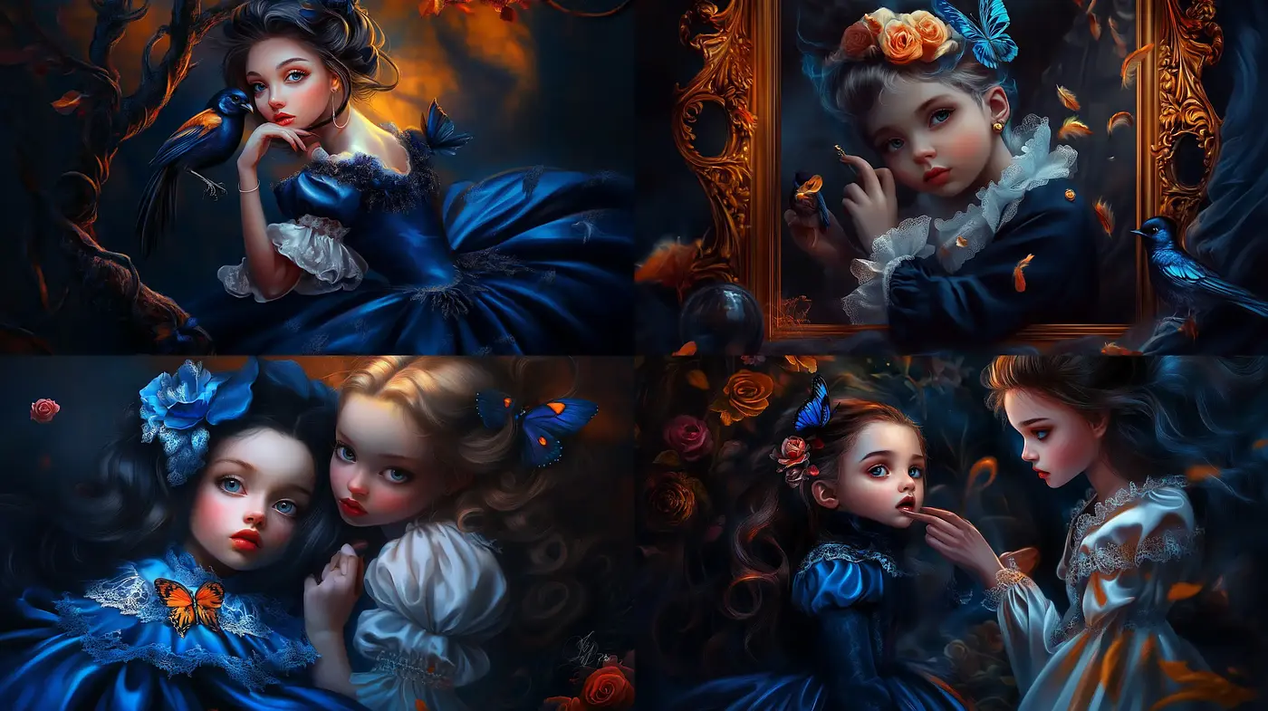 Enigmatic Blue: A Study in Victorian Elegance with a Surrealist Twist - Midjourney sref style
