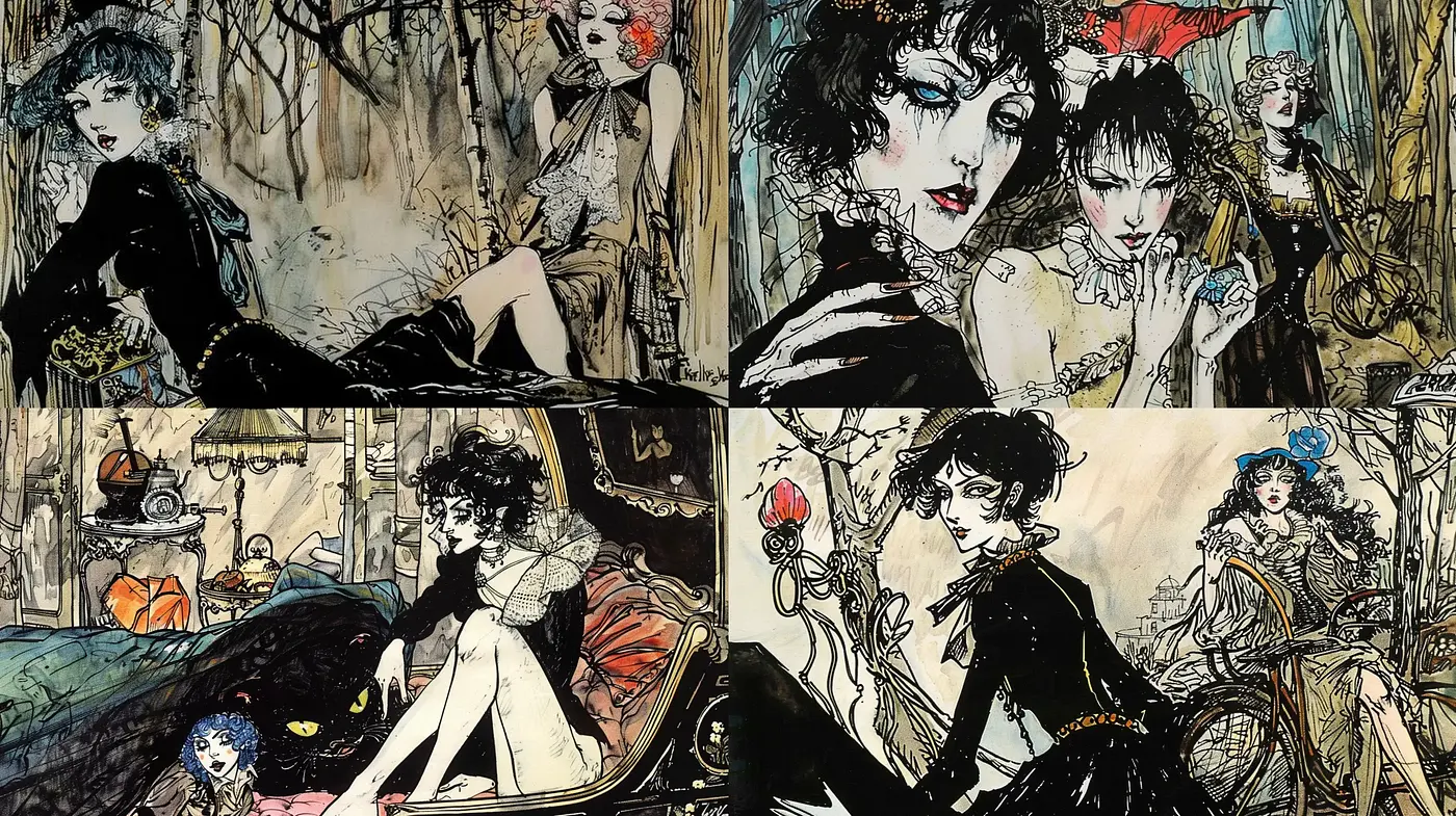 Enigmatic Elegance: A Tribute to Gothic Art Nouveau - Midjourney sref style