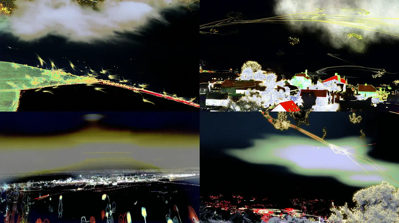 Surreal landscapes with abstract elements and vibrant contrasts - Midjourney sref style