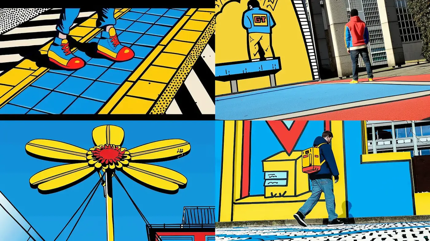 Vibrant Urban Pop Art with Strong Geometric Patterns - Midjourney sref style