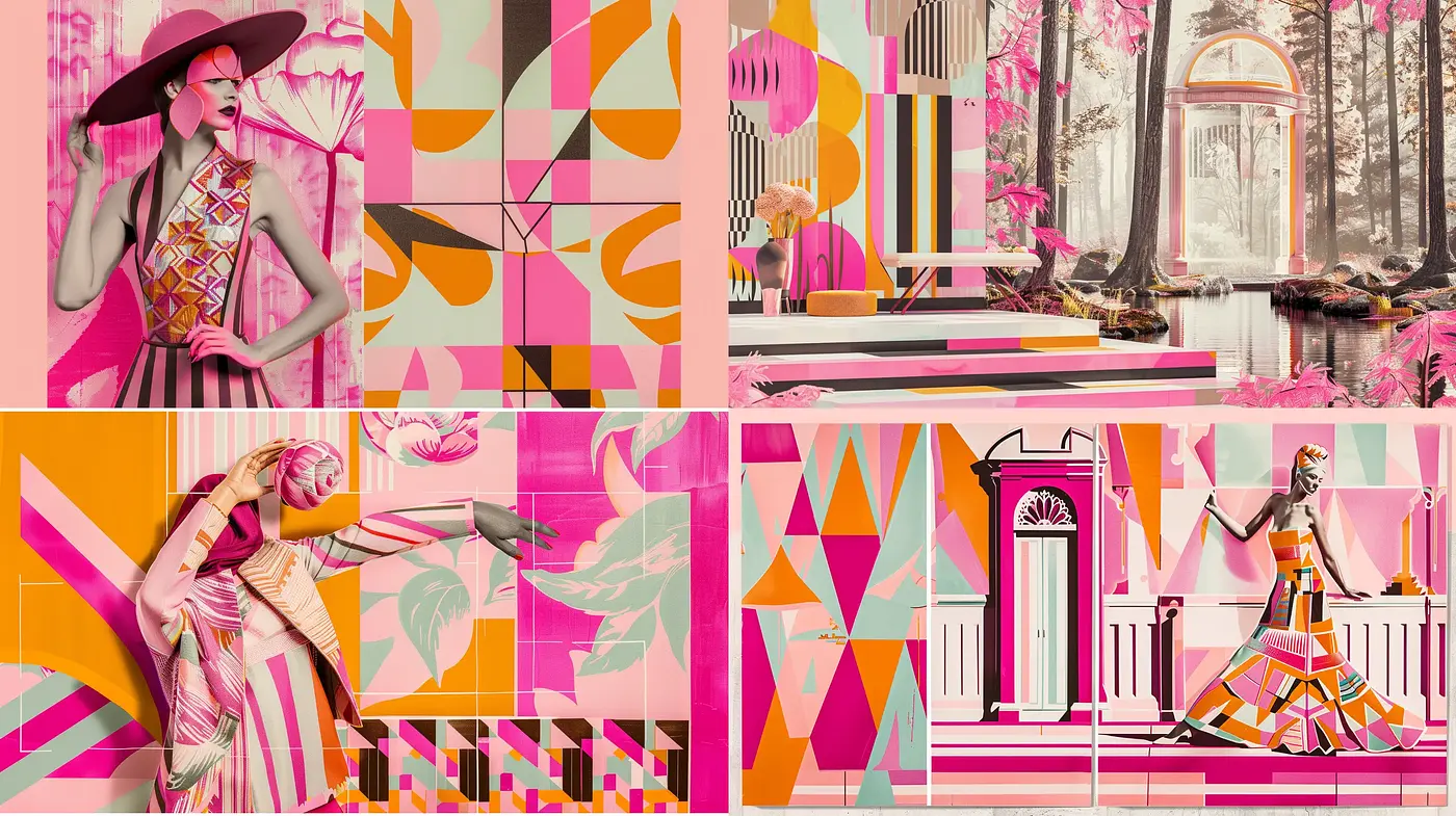 Geometric Elegance in Coral and Mint - Midjourney sref style